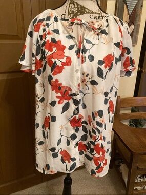Floral Short Sleeve Top Tie Top/Blouse EUC